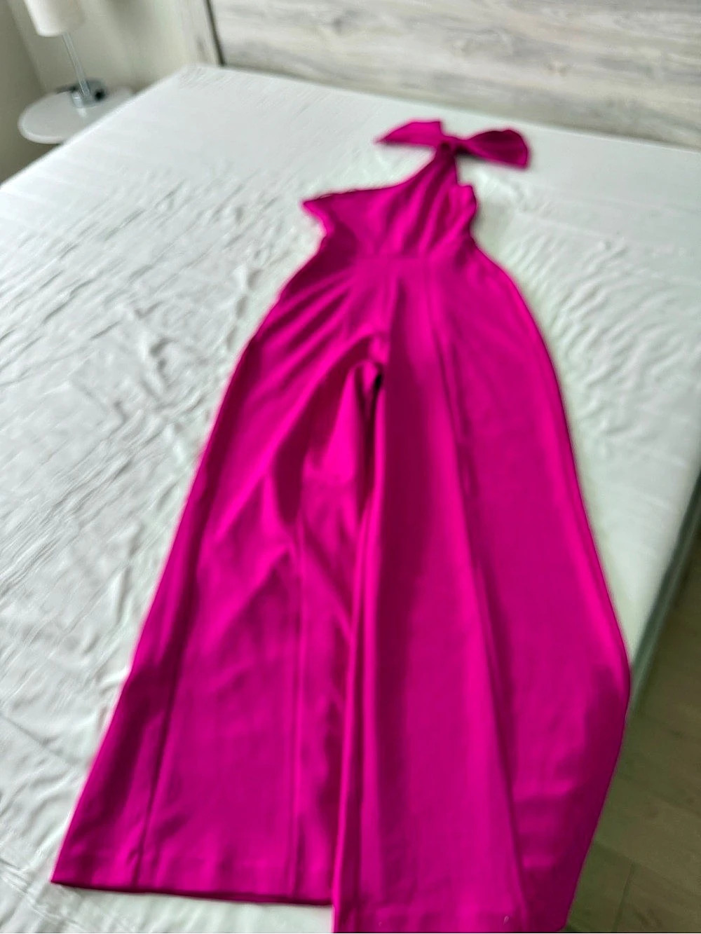 Express One Shoulder Bow Wide Leg Jumpsuit Pink XS